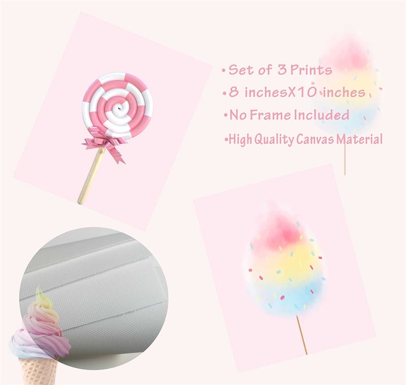 Barri Design Candy Poster Rainbow Ice Cream Cotton Candy Wall Art Decor Girls Bedroom Wall Decor Modern Art Pink Poster Kids Room Decor Unframed Pink Wall Art Prints Nursery Decoration - Image 2